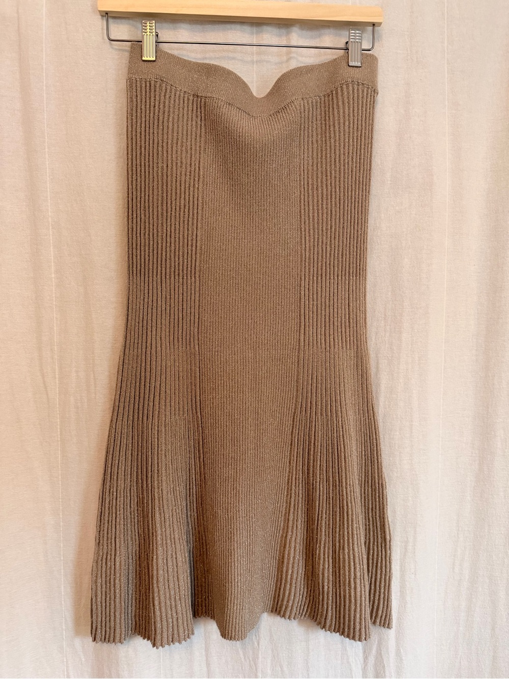 Alfani Gold Shimmer Ribbed Knit Midi Skirt M